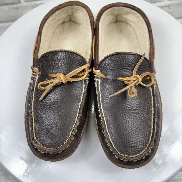 L.L. Bean Wicked Good Moccasin Slippers Leather Brown Mens Shoes Slip On Sz 9 M - Picture 9 of 12